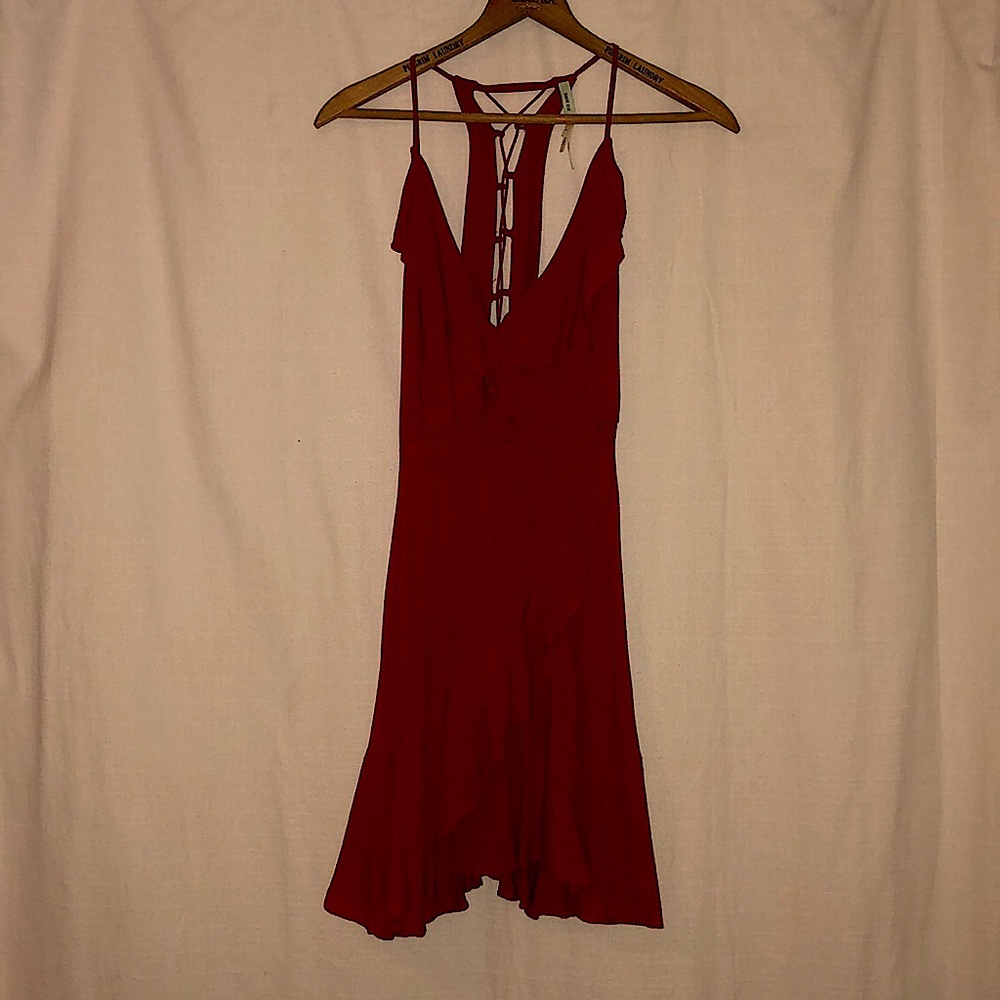 Red faux wrap dress